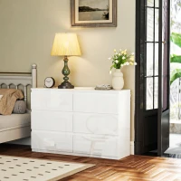 HOMCOM Cassettiera 6 Cassetti in Legno, Comò per Camera da Letto Moderno e Multiuso, 112x34x75 cm, Bianco(m-7)