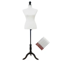 HOMCOM Maniquí Mujer Ajustable a 130-168 cm con Trípode de Madera 50 Alfileres de Colores para Fotografía de Moda Blanco(m-11)