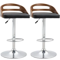 HOMCOM Lot de 2 tabourets de Bar Hauteur d'assise réglable pivotant 360° revêtement synthétique Noir Dossier ajouré(m-12)