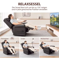 HOMCOM Elektrischer Aufstehsessel mit Vibrationsmassage und Wärmefunktion, Senioren-Sessel aus braunem PU-Leder(m-5)