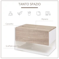HOMCOM Set 2 Comodini Sospesi a Parete con Cassetto e Mensola Bianco e Rovere(m-5)