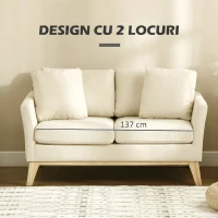 Homcom Canapea 2 Persoane – Tapitata Bej cu Perne Decorative(m-9)