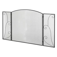 HOMCOM Pare-feu pour cheminée ou poêle design élégant Pare-étincelles 3 Volets Pliables dim. 132,5L x 76,5H cm Acier métal Noir(m-11)