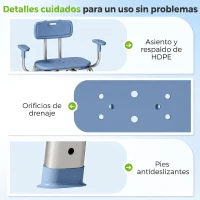 HOMCOM Silla Ducha Personas Mayores Antideslizante con Reposabrazos Ajustable Altura Ajustable Carga 150 kg Azul(m-7)