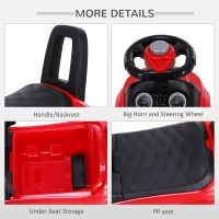 HOMCOM 3-in-1 Ride On Car Foot To Floor Slider Toddler w/ Horn Steering Wheel NO POWER Manual Under Seat Storage Secure Design for 1-3 Year Old Red(m-4)