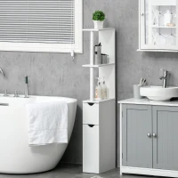 kleankin Colonna Bagno con 2 Ripiani e 2 Armadietti, Mobile Alto Salvaspazio 15.2x29.8x118 cm, Bianco(m-9)