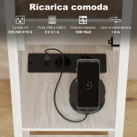 HOMCOM Lampada da Terra con Ripiani, Luce Regolabile, Interruttore a Pedale e Porte USB, Bianco e Rovere(m-7)