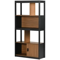 HOMCOM Biblioteca moderna cu 4 niveluri si rafturi de depozitare, nuc maro(m-12)