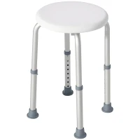 HOMCOM Shower Chair, Height Adjustable Aluminium Shower Stool with Non-Slip Feet for Disabled, Elderly, White(m-1)