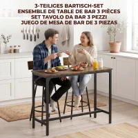 HOMCOM Ensemble Table de Bar avec 2 Tabourets, Table Haute de Cuisine et 2 Chaises de Bar Rembourrées PU, Repose-Pieds, Marron(m-4)