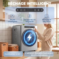 HOMCOM Sèche linge à évacuation, sèche-linge électrique 1000 W 3 Kg, 6 modes de séchage, minuterie, acier inoxydable, argent(m-4)