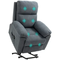 HOMCOM Fauteuil releveur électrique fauteuil massant inclinable avec repose-pied télécommande revêtement synthétique tissu gris(m-1)