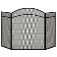HOMCOM Pare-feu cheminée pliable 3 panneaux pare-étincelles cheminée avec motif en en chevron 96l x 1P x 60H cm métal noir(m-1)