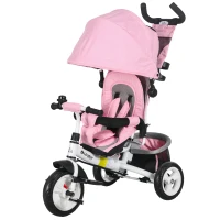 HOMCOM Triciclo para Bebés Evolutivo com Capota Dobrável Guiador Telescópico e Removível Bolsa e Porta-Garrafas 102x49x102 cm Rosa(m-11)