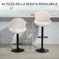 HOMCOM Set 2 Sgabelli da Bar a Conchiglia con Poggiapiedi, in Tessuto Effetto Ciniglia, 48x50x94-115 cm, Nero e Beige(m-5)