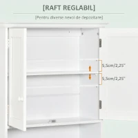 kleankin Dulap Suspendat pentru Baie cu Dulăpior cu 2 Uși și Raft Deschis, Poliță Internă Reglabilă, Alb(m-5)