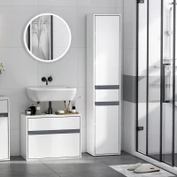 HOMCOM Colonna Bagno a 2 Armadietti con Ripiano Regolabile e Cassetto, in Truciolato, 35x31x172 cm, Bianco(m-10)