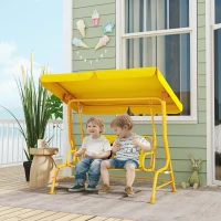 AIYAPLAY Dondolo per Bambini da Esterno a 2 Posti con Tettuccio Regolabile e Cinture di Sicurezza, 112x75x120 cm, Giallo(m-2)