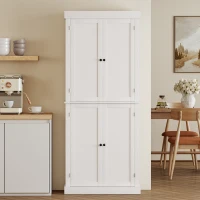 HOMCOM Mobile Cucina Alto con 6 Ripiani Regolabili e 2 Ante in Legno, 76x40.5x184 cm, Bianco(m-9)
