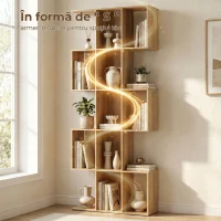 HOMCOM Bibliotecă cu 5 niveluri, verticală, design geometric cu 15 compartimente, modernă, compactă, pentru casă, birou, living, dormitor, 80 x 24 x 200cm, stejar(m-4)