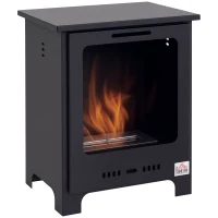 HOMCOM Freestanding Ethanol Fireplace, Bioethanol Fire with 0.9L Tank, 3 Hours Burning Time for Indoor, Black(m-1)