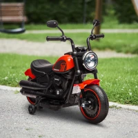 HOMCOM Elektro-Kindermotorrad mit Scheinwerfer, abnehmbare Stützräder, 76x42x57 cm, Rot/Schwarz(m-10)