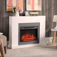 HOMCOM Chimenea Eléctrica 1800W-2000W con Mando a Distancia Llama Ajustable Termostato Temporizador Semanal para 37 m² Blanco(m-12)