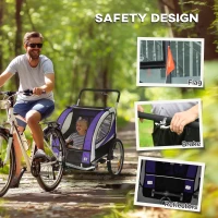 HOMCOM Baby Bike Trailer with 5 Point Harness, Steel Frame, Reflectors, Safety Flag, Hitch Coupler, Purple(m-8)