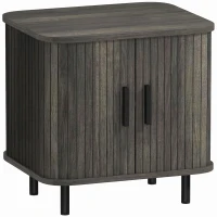 HOMCOM Nightstand with Sliding Doors and Metal Legs Grey(m-1)
