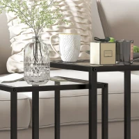 HOMCOM Lot de 2 tables basse gigogne, tables d'appoint empilable, plateau verre trempé cadre acier, patins antidérapants, noir(m-9)