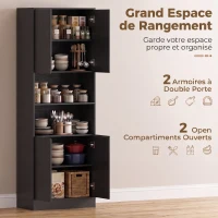 HOMCOM Buffet Haut Cuisine, Armoire de Cuisine, 4 Portes à Fermeture Douce, 2 Compartiments Ouverts et Étagères Réglables, Noir(m-4)
