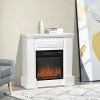 HOMCOM Camino Elettrico da Terra 1800W con Effetto Fiamma, Telecomando, Timer e Temperatura Regolabile, Bianco(m-10)