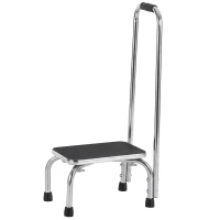 HOMCOM Marche avec Barre d'appui - marchepied de sécurité - Plateforme & Patins antidérapants - Acier galvanisé, gris et noir(m-11)