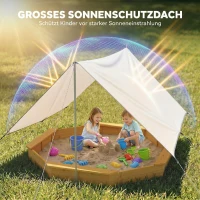 AIYAPLAY Sandkasten mit Dach 4 Sitzbänken Bodenplane für 8 Kinder von 3-8 Jahren für Outdoor Garten Holz 214,5 x 214,5 cm Gelb(m-5)