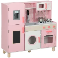 AIYAPLAY Cozinha de Madeira para Crianças com Sons Fogão Forno Micro-Ondas Máquina de Gelo e Acessórios 90x33,3x91,6 cm Rosa(m-11)