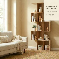 HOMCOM Bibliotecă cu 5 niveluri, verticală, design geometric cu 15 compartimente, modernă, compactă, pentru casă, birou, living, dormitor, 80 x 24 x 200cm, stejar(m-9)
