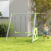 AIYAPLAY Gioco per Bambini 3 in 1 con Altalena da Giardino, Canestro e Porta da Calcio, 238x180x182 cm,, Verde e Grigio(m-10)