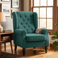 HOMCOM Poltrona per Salotto in Stile Francese con Seduta Imbottita e Cuscini, in Poliestere, 74x86x102 cm, Verde Scuro(m-8)