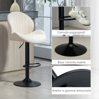 HOMCOM Set 2 Sgabelli da Bar a Conchiglia con Poggiapiedi, in Tessuto Effetto Ciniglia, 48x50x94-115 cm, Nero e Beige(m-8)