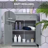 kleankin Mobilier de baie pe picioare, dulap de baie 2 uși 2 sertare 60 x 30 x 75 cm gri(m-7)