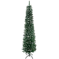 HOMCOM Albero di Natale Slim con 570 Rami, Albero di Natale Innevato Artificiale Alto e Stretto con Base Rimovibile e Pieghevole, Ø53x190cm, Verde(m-1)