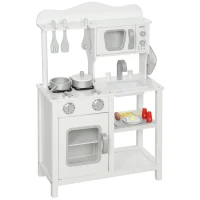 AIYAPLAY Cozinha de Brincar em Madeira com Som Acessórios Lava-Loiças Micro-Ondas e Fogão 55x24x86 cm Branco(m-11)