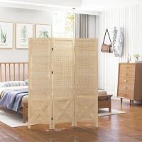 HOMCOM Paravent intérieur en bois 3 panneaux séparateur de pièce pliable panneau perforé 114 x 1,7 x 144,5 cm bois naturel(m-9)