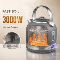 HOMCOM Stainless Steel Kettle and Toaster Set, 1.7L 3000W Cordless Fast Boil Kettle, 4 Slice Toaster Kitchen Set, Grey(m-4)