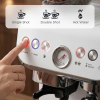 HOMCOM 15 Bar Coffee Machine, with Adjustable Grind, Steamer and Accessories - White(m-8)