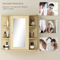 HOMCOM Dulap de baie cu oglindă Dulap de perete cu rafturi deschise 66x17x63 cm Natural(m-5)
