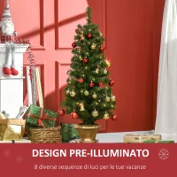 HOMCOM Albero di Natale Artificiale da 120cm con 60 Luci LED e 140 Rami per Interni, Verde(m-5)