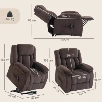 HOMCOM Sillón Relax Reclinable Eléctrico Levanta Personas con Puerto USB Control Remoto Asiento Ancho Reposapiés Marrón(m-3)