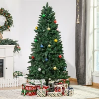 HOMCOM Árbol de Navidad Artificial 180 cm Ignífugo con 724 Ramas con 2 Tipos de Puntas de PVC Base Plegable y Soporte de Acero Decoración Navideña de Interior Verde(m-10)