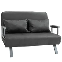 HOMCOM Canapea Pat 2 Locuri din Imitatie de Piele și Oțel cu Spătar Reglabil în 5 Poziții, 105x80x78 cm, Gri(m-11)